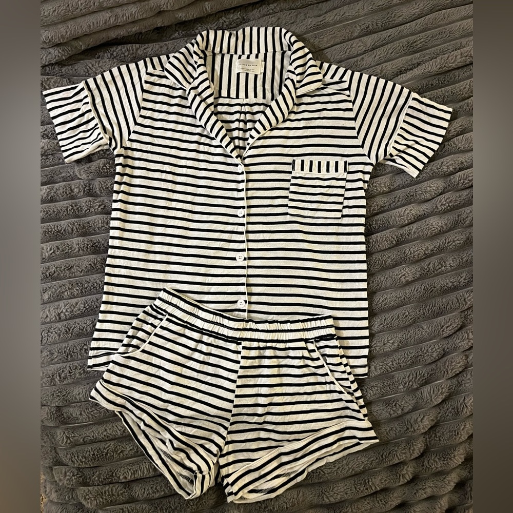 MAISON DU SOIR Monaco Pajama Set in Navy Stripe Size xsmall